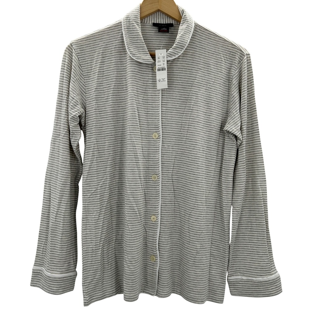 J.Crew Re-Imagined Striped Lyocell Viscose‎ Pajama Top Grey White Long Sleeve XS